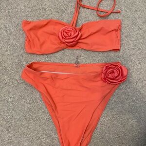 Orange Bikini Set with Rose Accents